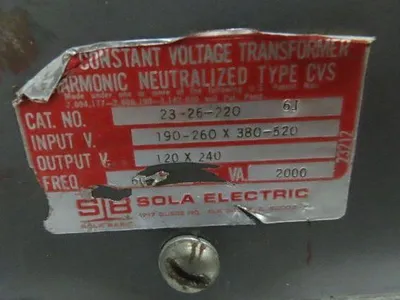 Sola 23-26-220 Constant Voltage Transformer 2kva 2000va HV 240/480 LV 120/240