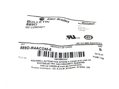 ALLEN BRADLEY 889D-R4ACDM-5 QD CORDSET SERIES B 889DR4ACDM5 NEW, SURPLUS