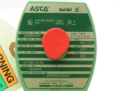Asco Redhat JKB8262H212NV Solenoid Valve ¼" NPT 24VDC 5 Pin Connector NC