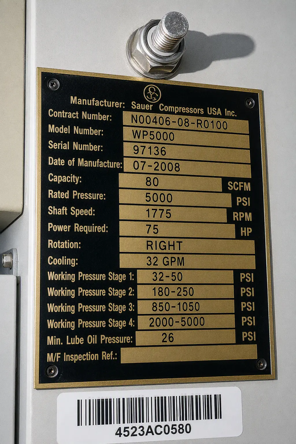 Used SAUER WP5000 High Pressure Air Compressors Washington US | Alpha HPAC #1285467