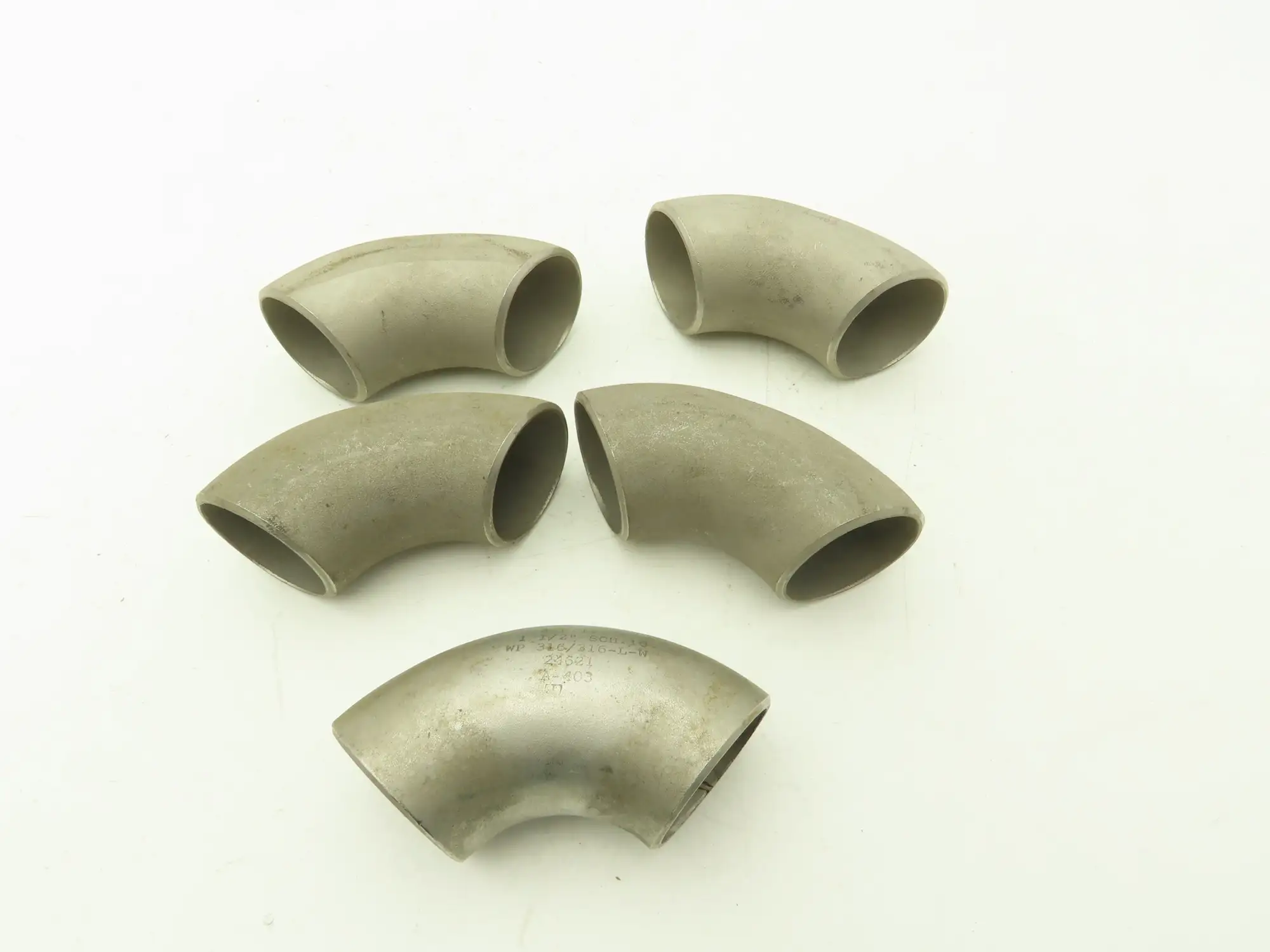 AFI 316L SCH 10 Stainless Steel 90° Elbow 1-1/2" Butt Weld  Lot of 5