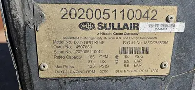 Used 2019 SULLAIR 185 Air Compressors, Portable Utah US | CSS Equipment Sales #1347326