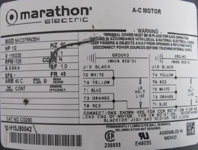 NEW MARATHON 5KC37RN35H MOTOR 1/2HP 115/230V 1725 RPM