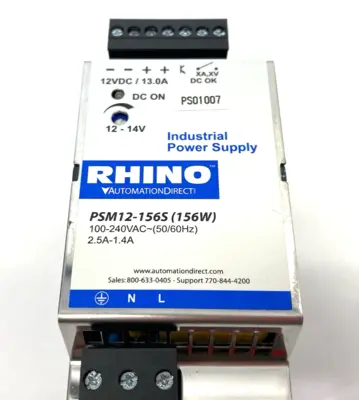 Used AutomationDirect RHINO SELECT Switching Power Supply 156W DIN Rail Power Supplies Michigan US | Maverick Industrial Sales #1396395