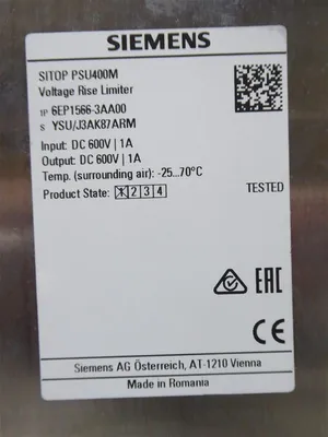 Siemens SITOP PSU400M Voltage Rise Limiter 6EP1566-3AA00 600VDC 1A Used