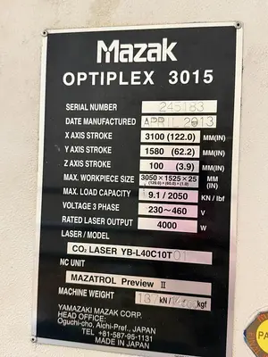 Used 2013 MAZAK OPTIPLEX 3015 CO2 Laser Cutters Minnesota US | Source Machinery Sales #1356983