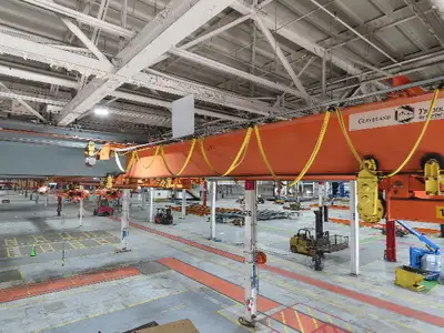 Cleveland Tramrail P&H 15 Ton Double Girder Underhung Bridge Crane 44' 6" Span