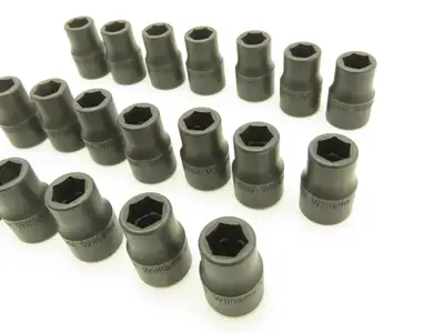 Williams 2M-609 IMP 3/8" Drive 9MM 6 Point Impact Socket Shallow Lot of 19