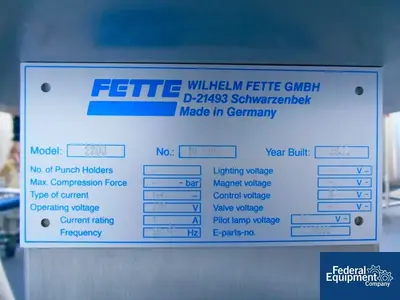 USED Fette Fette Control Console, Model 2200
