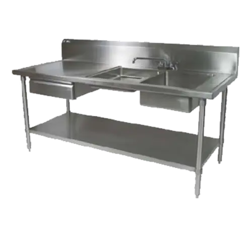 John Boos EPT6R10-DL2B-72R 72" Prep Table w/ (1) 16x20x8" & (1) 16x 20x4" Right-Side Bowl, Deck Mount