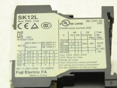 Fuji SK12L Motor Starter Contactor 5.5kW 600V & Overload .95-1.45A Lot of 2