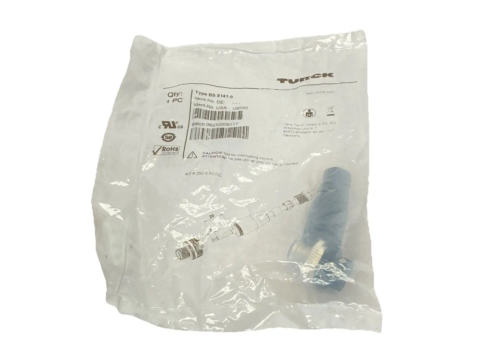 BS 8141-0,U6550 | Turck BS 8141-0 Field Wireable Connector M12 4-Pin Male U6550 - New