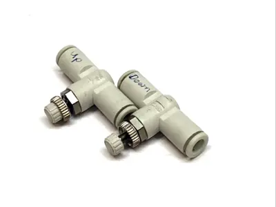 USED SMC INLINE PNEUMATIC SPEED CONTROLLER ONE‑TOUCH FLOW VALVE LOT OF 2