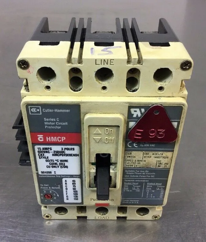 CUTLER HAMMER HMCP015E0CA04 /C CIRCUIT BREAKER 15A, 600VAC-250VDC 4E-2