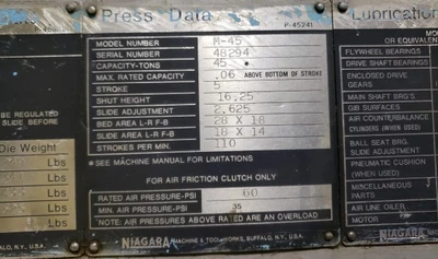 1975 NIAGARA M45 OBI Presses (Open Back Inclinable) | Mohawk Machinery (5)