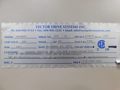 Used Yaskawa G5U4600 Variable Speed Drives Ohio US | Equipment Recovery Corp. #1330405