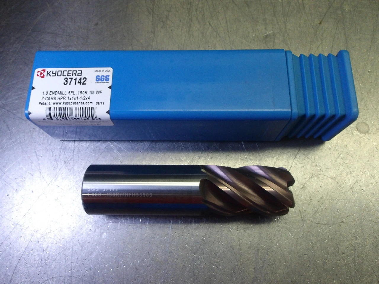 Kyocera/SGS 1" 5 Flute Carbide CR Endmill 1" Shank .19" R 37142 (LOC336)