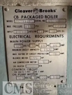USED CLEAVER BROOKS 250 HP CPLE GAS BOILER