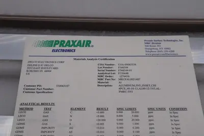 Praxair Electronics MRCFAL0021407 Aluminum, 5n5, Inset, CHI 4PCE New #2673