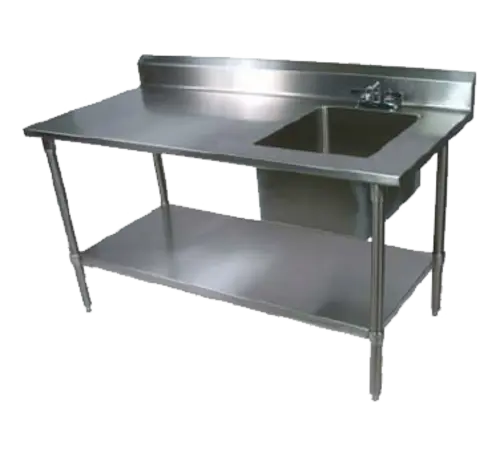 John Boos EPT6R5-3060GSK-R 60" Prep Table w/ Right-Side Sink & Deck Mount Faucet, Galvanized Undershelf