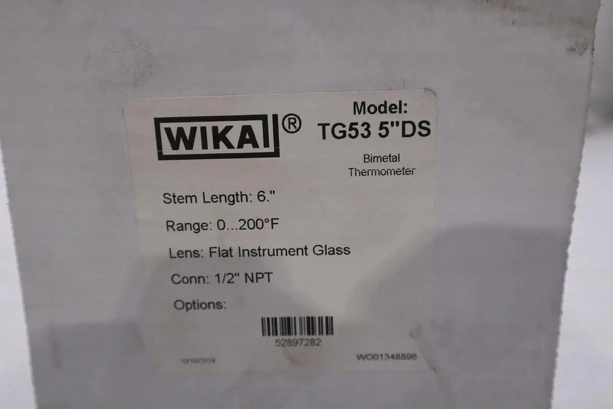 WIKA TG53 5'' DS THERMOMETER STEM LENGTH 6" 1/2" NPT - STOCK GF419