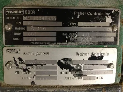 Fisher type 8550 Butterfly Valve size 8"