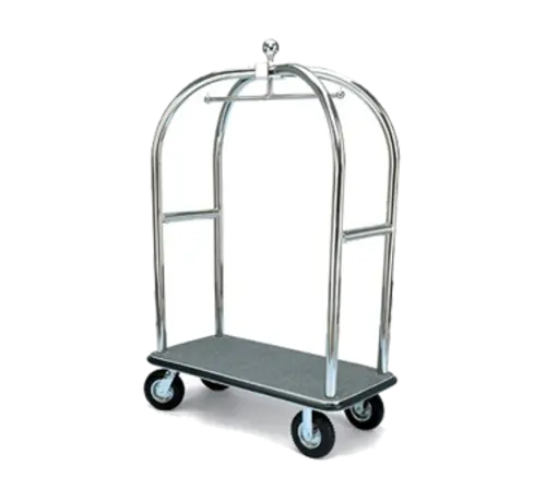 Forbes Industries Birdcage Luggage Cart w/ (2) Push Bars & Carpeted Deck - 48"L x 24"W x 72"H, Polished Steel (2528)