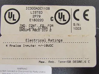 IC300ADC110B 2P79 E180220 4-Channel Analog Voltage Input Module +/-10VDC