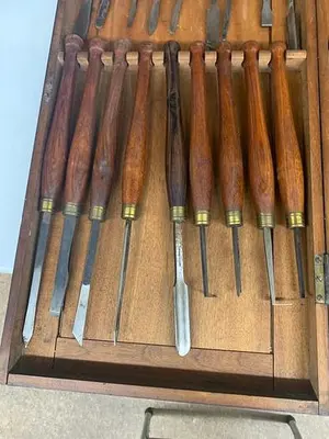 5984-385 Antique Holtzapffel & Co Ornamental Lathe 36 Turning Tools Chisel Set, London