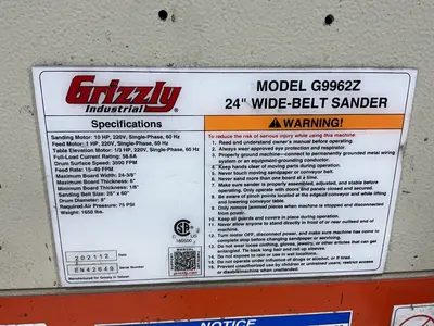 Used 2021 GRIZZLY INDUSTRIAL G9962Z Wide Belt Sanders Ohio US | HGR 24 #1345137