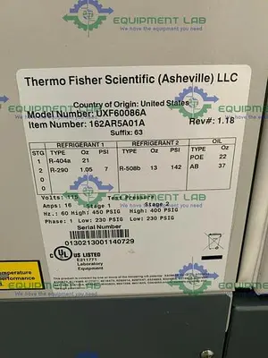 USED THERMO REVCO UXF60086A -86 ºC LABORATORY FREEZER 28.8 CU FT 115V