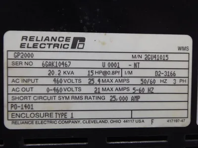 Reliance Electric 2GU41015 AC V*S Variable Frequency Drive 15HP 460VAC Used