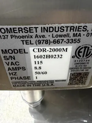 Used SOMERSET CDR-2000M Dough Sheeters & Presses Tennessee US | BAM Discount Restaurant Equipment #1323762