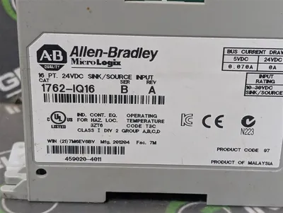 Allen Bradley 1762-IQ16/B MicroLogix 24VDC Sink/Source Input Module Rev. A Used