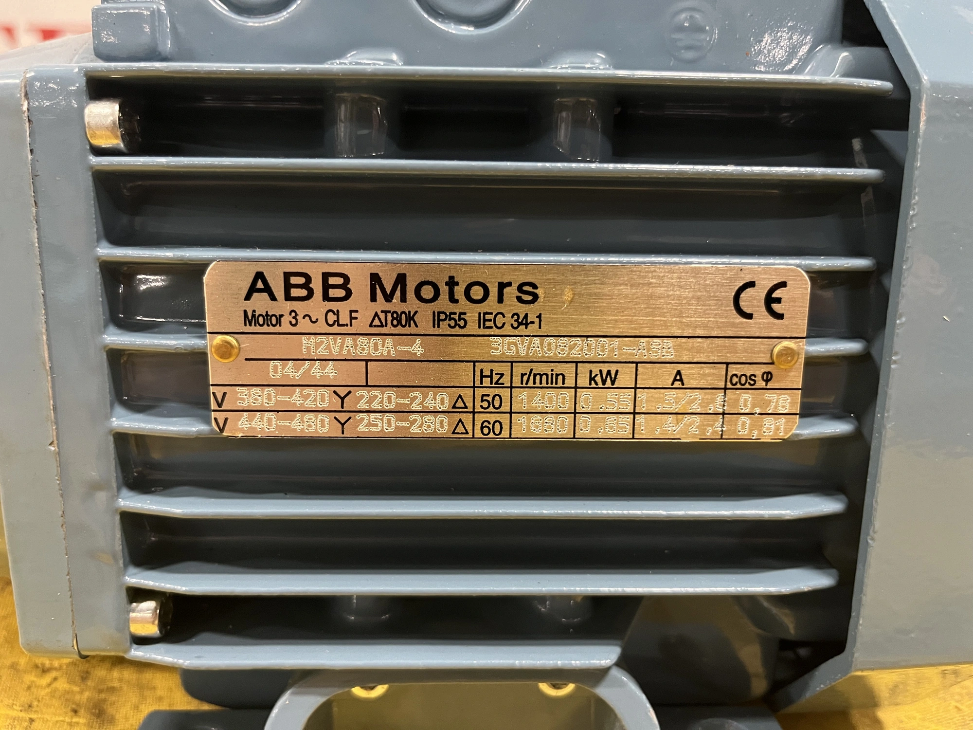 ABB H2VA80A-4 1680RPM 280Y/480V Gear Motor w/ Gear Reducer