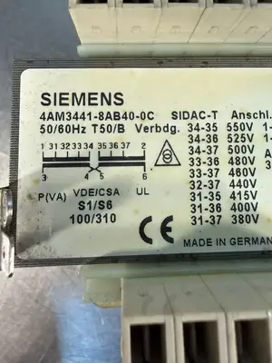 Siemens 4AM3441-8AB40-0C Sidac-T Transformer 50/60Hz (9.3.3)
