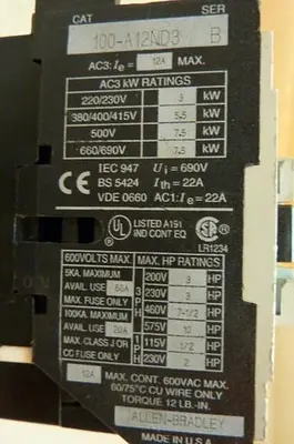 USED ALLEN BRADLEY 100-A12ND3 SER B