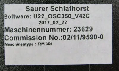 NEW SAURER ZINSER 350-000.100 CONTROL PANEL RM350 6-990.05.0001 180057-02