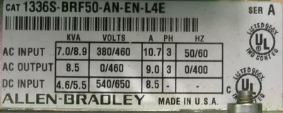 USED ALLEN BRADLEY 1336S-BRF50-AN-EN-L4E AC DRIVE SER.A 1336SBRF50ANENL4E