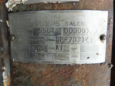 Crane Deming 5564 Size 6X6X12 Vertical Process Pump 110 ft Head 1250 gpm 60 hp