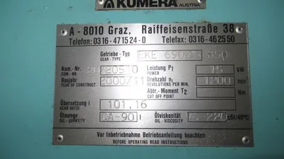 Kumera model EKE6090/25/850 Gear Drive