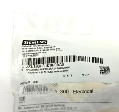 New | in-Stock Siemens 3SU1900-0JK10-0AA0 Connector Accessories Michigan US | Maverick Industrial Sales #1489938