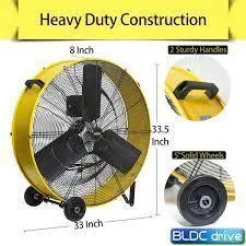 Edendirect 30 in. Heavy Duty Industrial DC Drum Fan in Yellow, Variable Speed Commercial or Industrial Fan