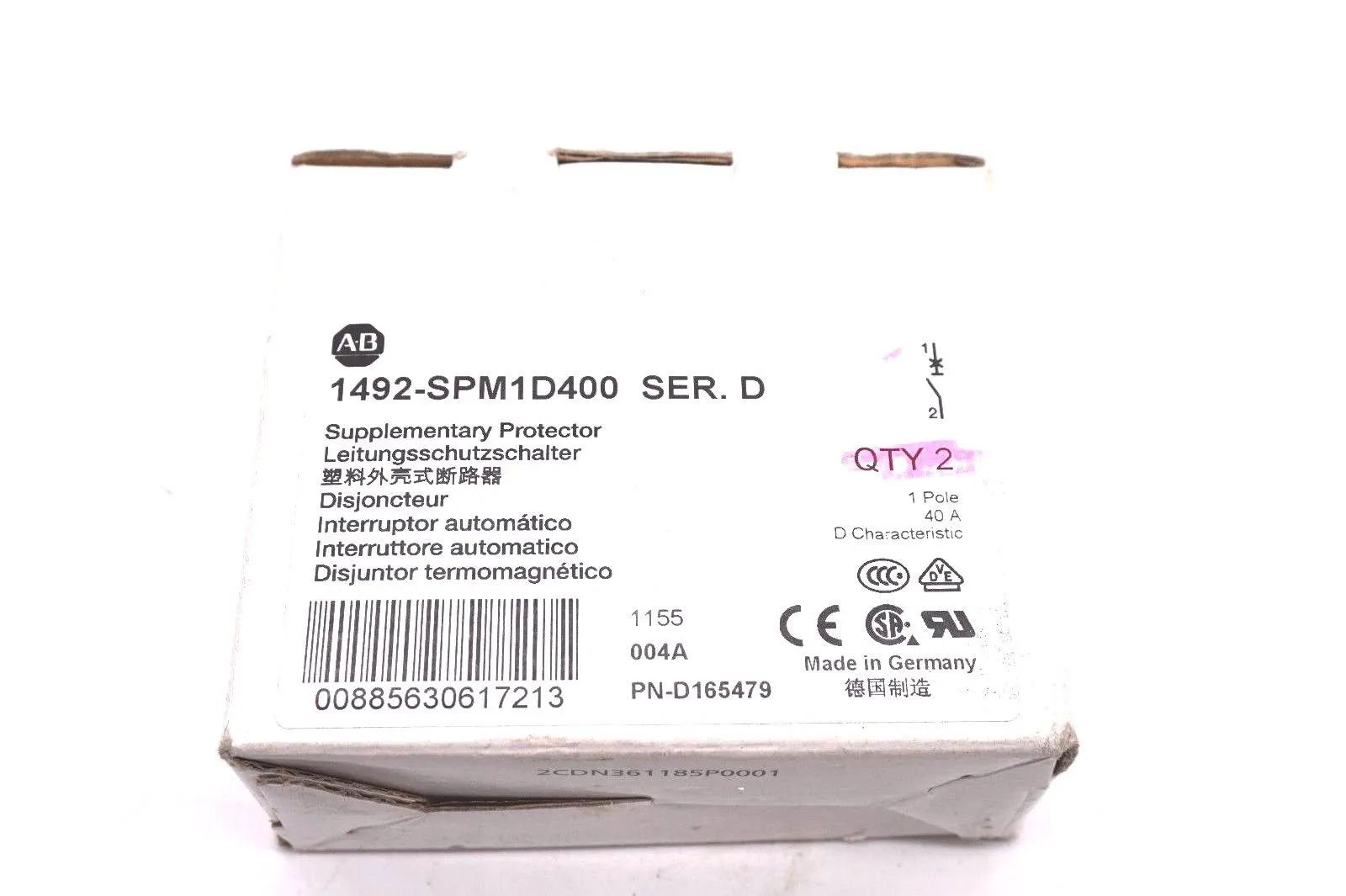 2 NEW ALLEN BRADLEY 1492-SPM1D400 SUPPLEMENTARY PROTECTOR SER.D 1492SPM1D400