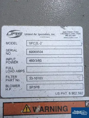 USED United Air Specialists, Inc. 510 Sq Ft United Air Specialist Dust Collector, Model SFC2L-2