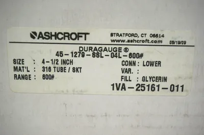 NEW ASHCROFT 45-1279-SSL-04L-600 DURAGAUGE 451279SSL04L600