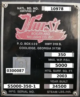 Used 2003 HURST S5000-350-1 Boilers MX | C3 SURPLUS LLC #1502438