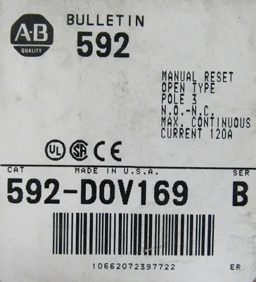 NEW ALLEN BRADLEY 592-D0V169 OVERLOAD RELAY SER B 592D0V169