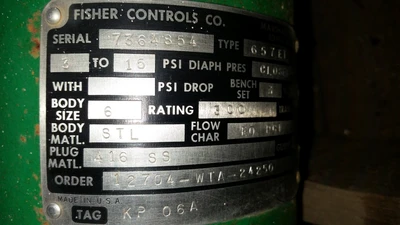 Fisher 6" 300 Class Flanged Control Valve