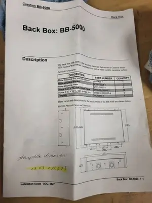 Crestron BB-5000 Back Box with Mounting Hardware and Documentation